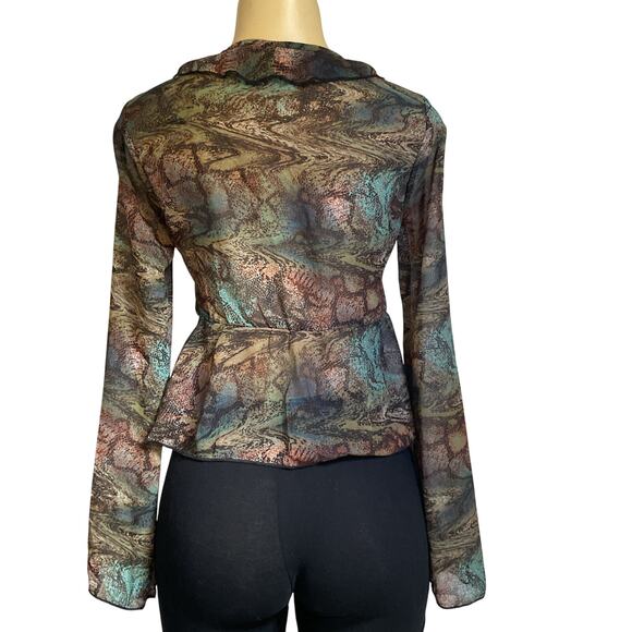 Wild Fable Boho Sheer Mesh Tie-Front Long Sleeve Blouse XS - Picture 2 of 5